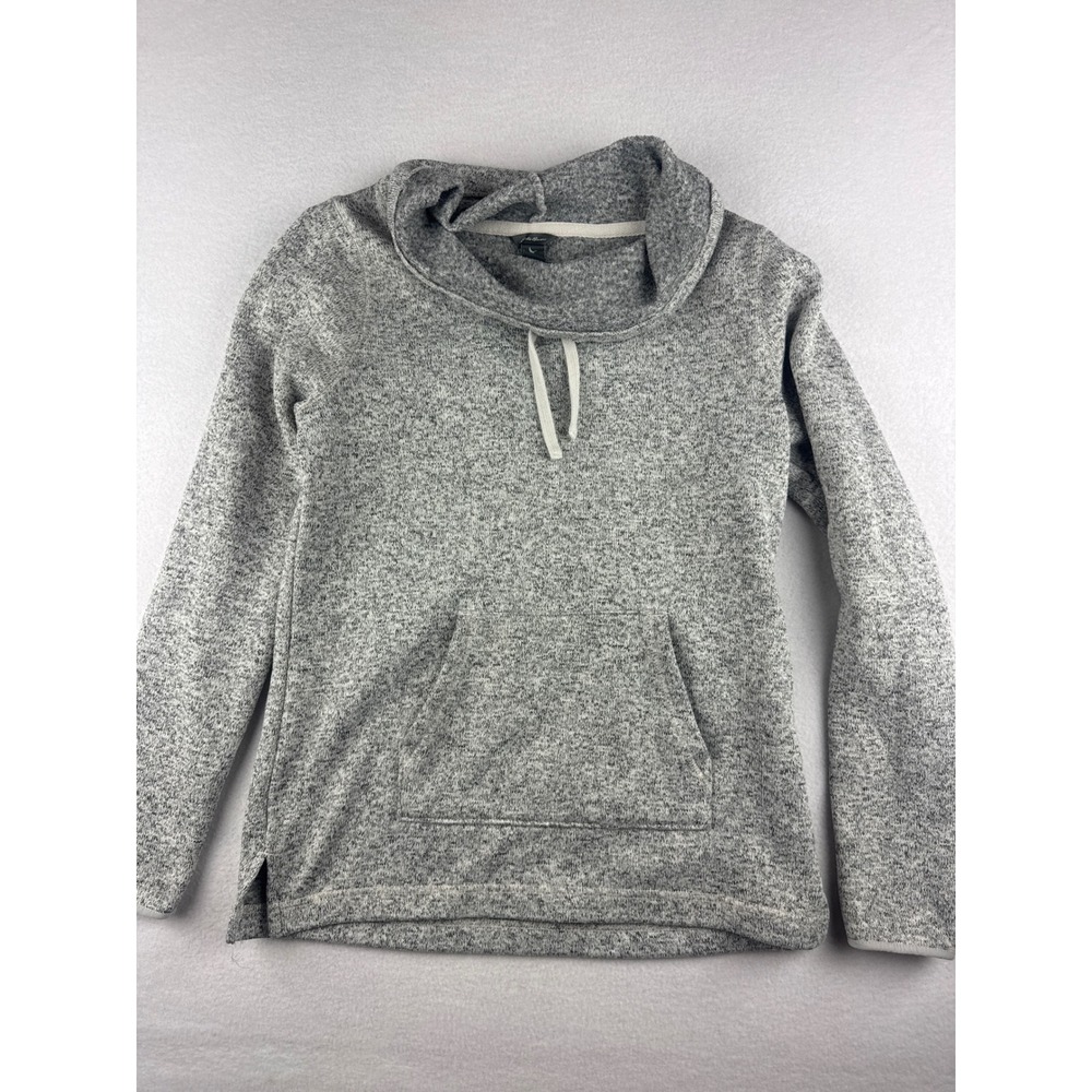 Eddie Bauer Womens Gray Marl Cowl Neck Fleece Pullover Kangaroo Pocket Size M